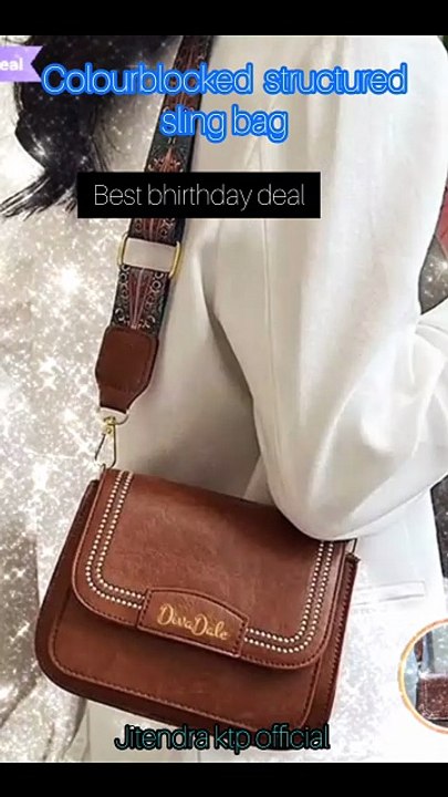 Birthday Deal Colourblocked Structured Sling Bag for Women | Stylish Crossbody Purse with Adjustable Strap