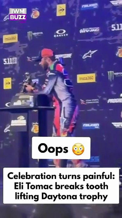 American supercross legend Eli Tomac breaks tooth while lifting Daytona Supercross trophy, video goes viral