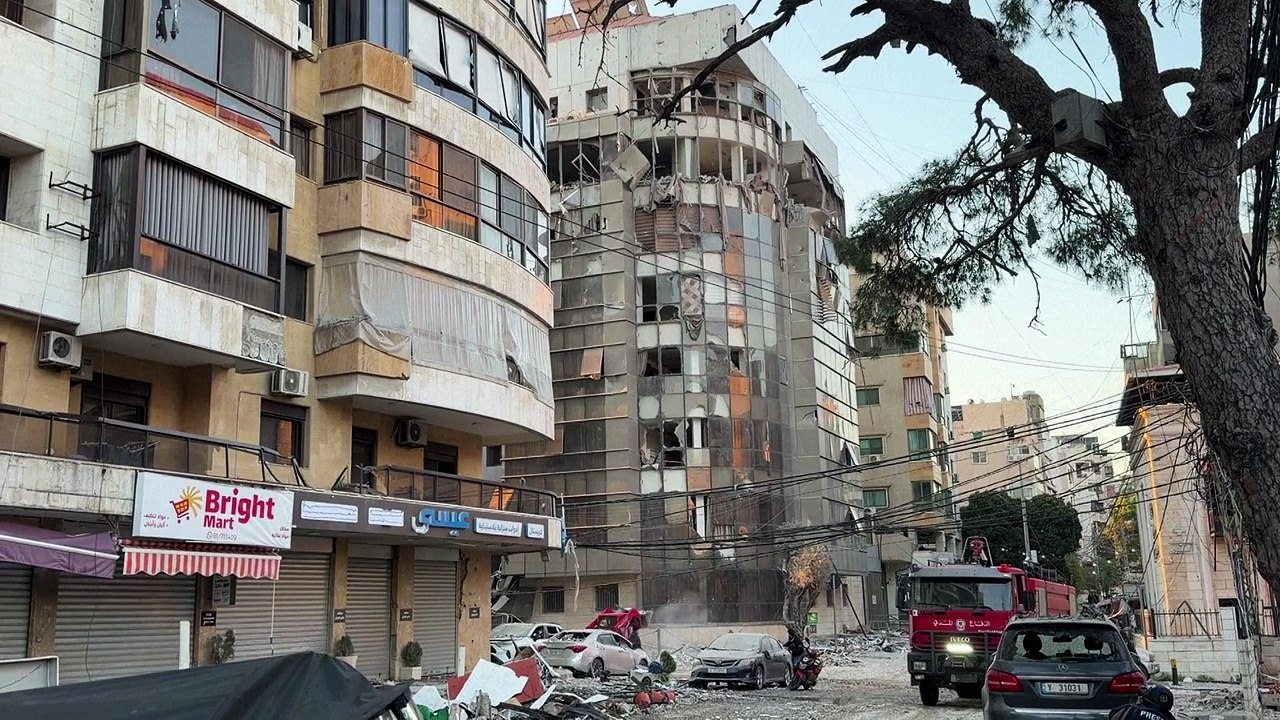 Aftermath following overnight Israeli strikes on south Beirut