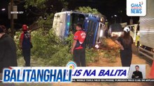 Truck, sumalpok sa center island at tumagilid sa Katipunan Ave.; nagdulot ng mabigat na trapiko | Balitanghali