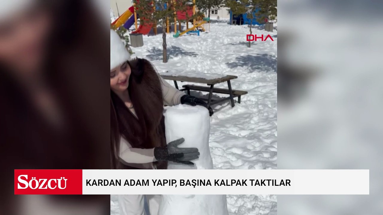 Kardan adam yapıp, başına kalpak taktılar