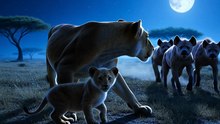 Lioness Defends Cub From Hyenas 🔥Fearless Under the Moon