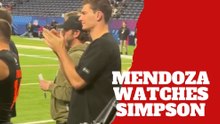 Fernando Mendoza lets Ty Simpson know what he thinks of him during NFL Scouting