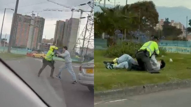 VIDEO | Conductor agredió brutalmente a un policía tras ser detenido por evadir un puesto de control en Bogotá