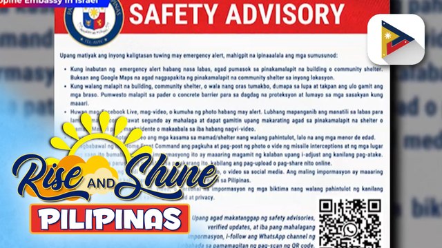 Philippine Embassy sa Israel, pinaalalahanan ang mga OFW hinggil sa mga dapat gawin at hindi dapat gawin habang may giyera sa #MiddleEast