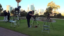 Crowds gather in Perth to take in rare lunar eclipse