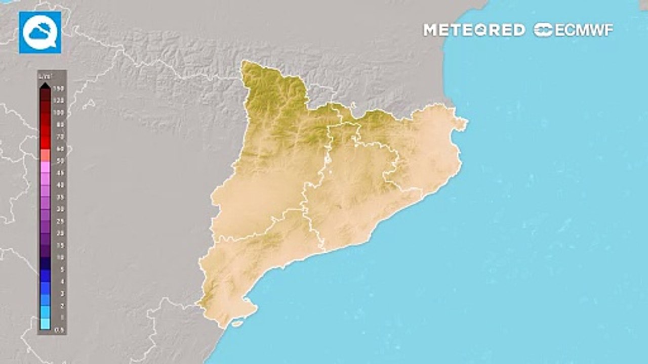 Precipitación acumulada prevista en Cataluña por el modelo europeo en los próximos días