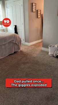 Awesome dad puts twin toddlers in laundry basket and drags it across the floor *THEY HAD A BLAST!*
