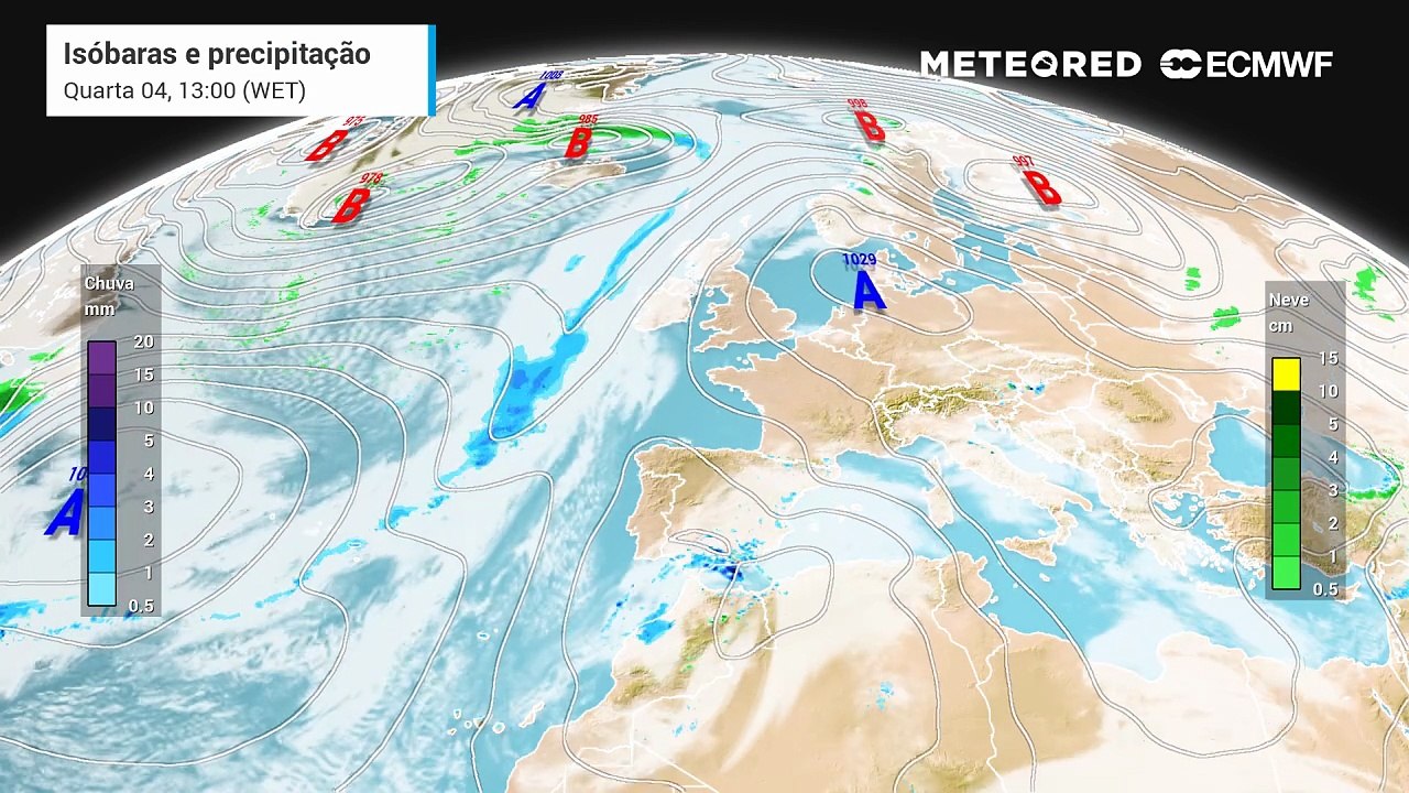Como um anticiclone na Escandinávia está a 'empurrar' ar polar e chuva para Portugal