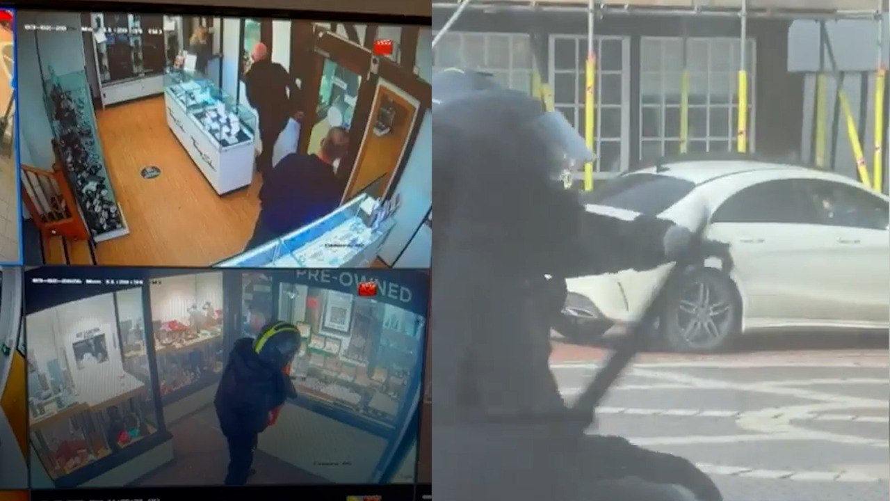 Rolex robbers armed with a chainsaw and machete smash into high street jewellers