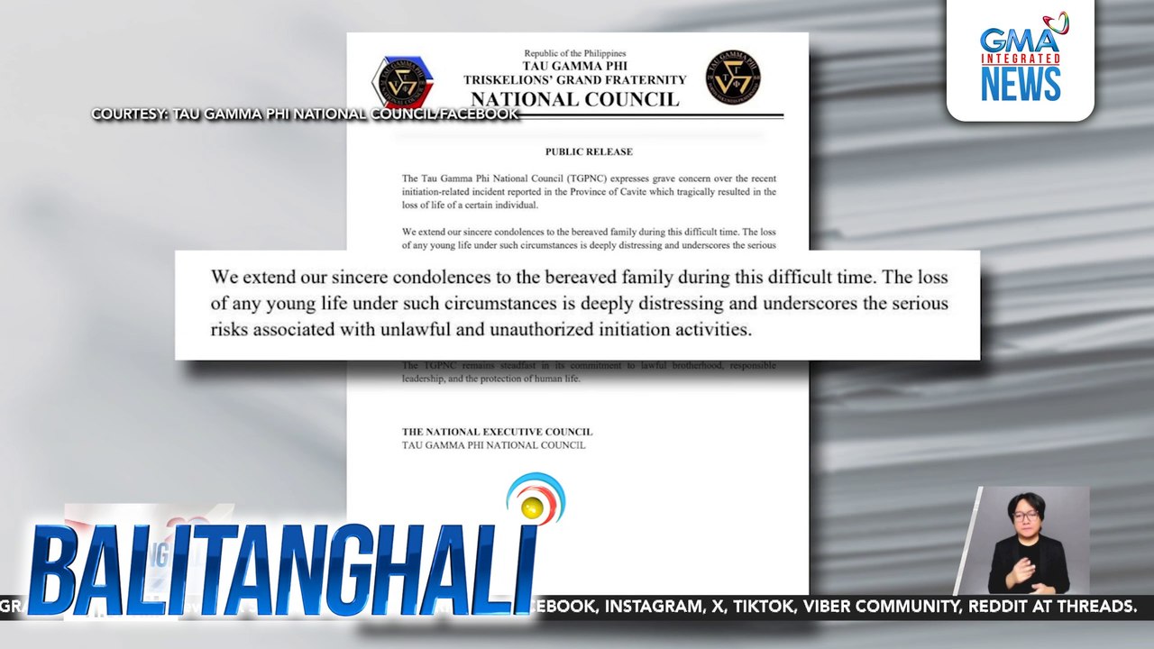 Tau Gamma Phi, iginiit na walang puwang ang hazing sa kanilang organisasyon; kakausapin daw sila ni DILG Sec. Remulla | Balitanghali