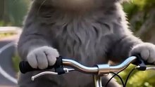 gray cat cycling leisurely