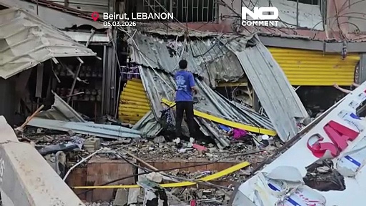 Secuelas de los bombardeos nocturnos israelíes en el sur de Beirut