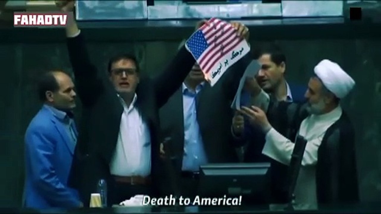 The Iranian parliament burned an American flag and chanted 'death to America'. Iran vs America