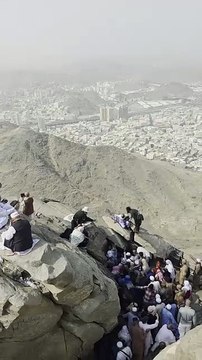 People Visiting Hira Cave on Jabal Al-Nour in Makkah, Saudi Arabia.