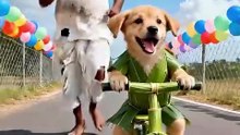 The_Cute_dog_loves_a_bicycle_made_from_palm_trees_😍(Ai)