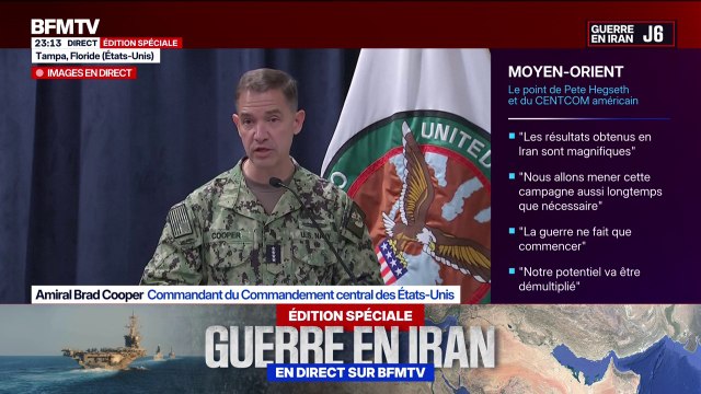 Conflit au Moyen-Orient: Ces dernières 72h, nous avons visé 200 cibles en Iran et à Téhéran , assure l'amiral Brad Cooper, commandant du Commandement central américain