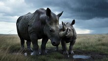 Rhino Shields Calf During Storm 🔥 A Giant Shield in the Storm