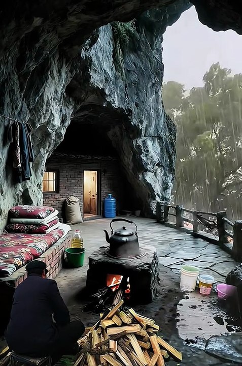 Rainy mountain cave resort.