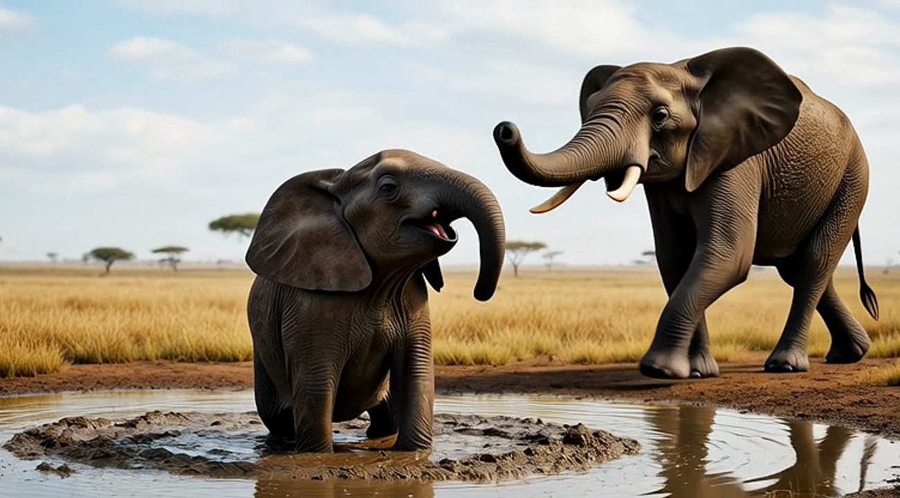 Elephant Saves Calf From Mud Trap 🔥 Mother Elephant Refuses to Leave Her Trapped Baby