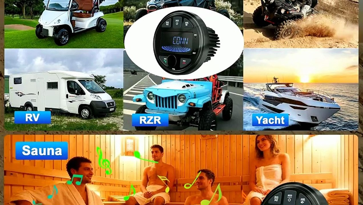 LEXXSON Marine Radio Bluetooth Stereo Audio Waterproof Boat Radio FM AM USB