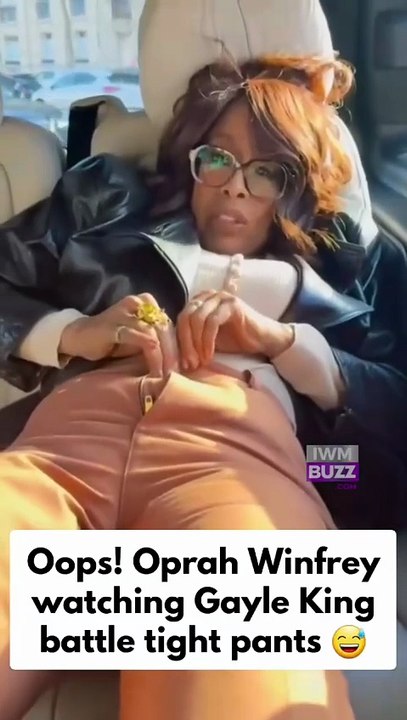 Hollywood star Oprah Winfrey watching Gayle King battle tight pants before the paris fashion week show