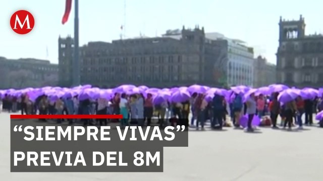 Zócalo se tiñe de morado: Inician eventos previos al 8M con Siempre vivas