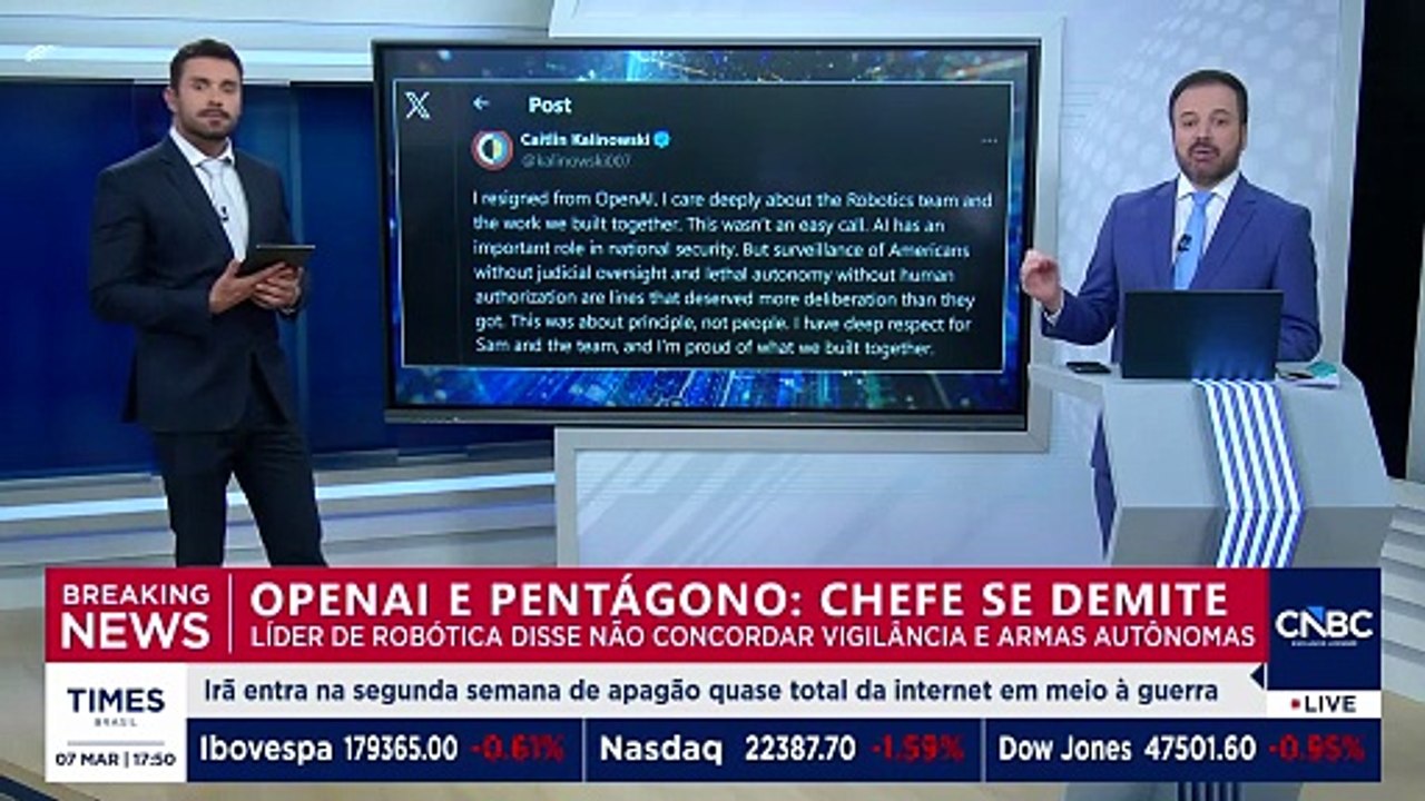 OpenAi e Pentágono fecham acordo e líder de robótica pede demissão; entenda