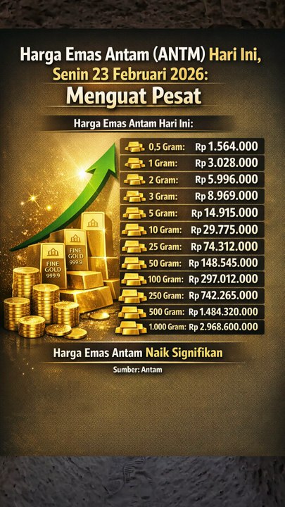Harga Emas Antam (ANTM) Hari Ini, Senin 23 Februari 2026 Menguat Pesat