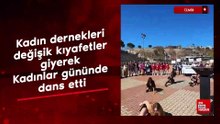 İzmir'de kadın dernekleri değişik kıyafetler giyerek Kadınlar gününde dans etti