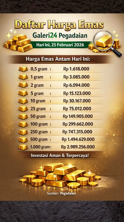 Harga emas hari ini di Galeri 24 Pegadaian  25 Februari 2026