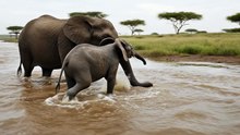 Elephant Helps Baby Cross Flood River 🔥 Elephant Bridge Across the River
