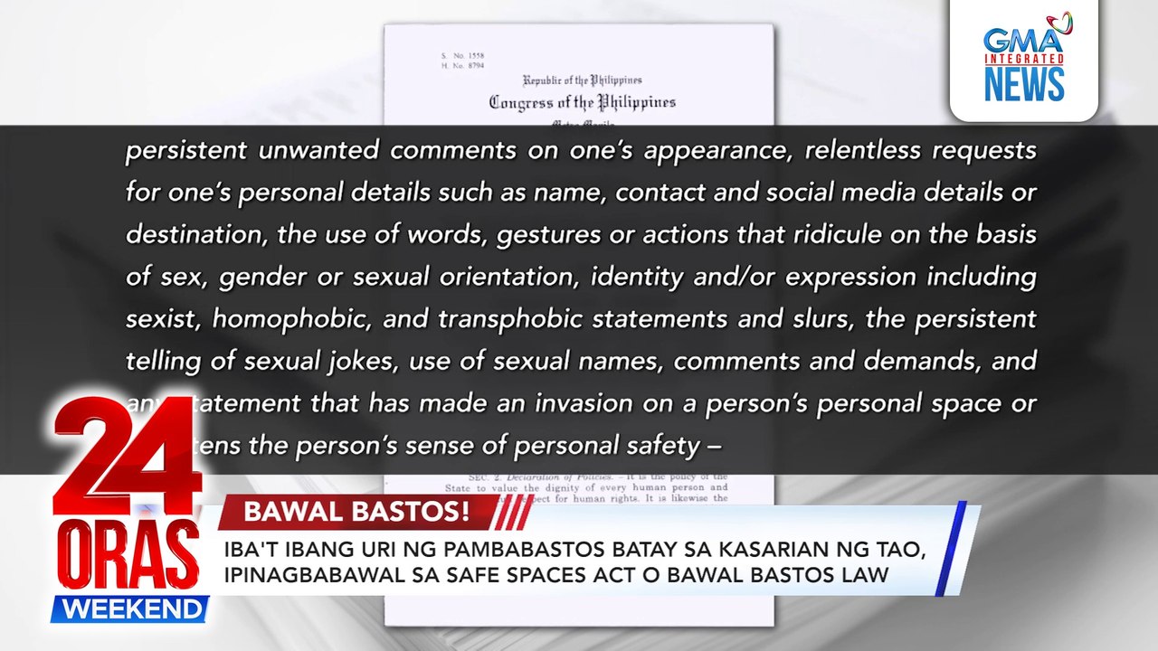 Online Exclusive: Iba't ibang uri ng pambabastos batay sa kasarian ng tao, ipinagbabawal sa Safe Spaces Act o Bawal Bastos Law | 24 Oras Weekend