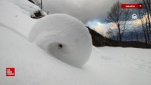 Amasya'da doğada ender oluşan kar ruloları görüntülendi