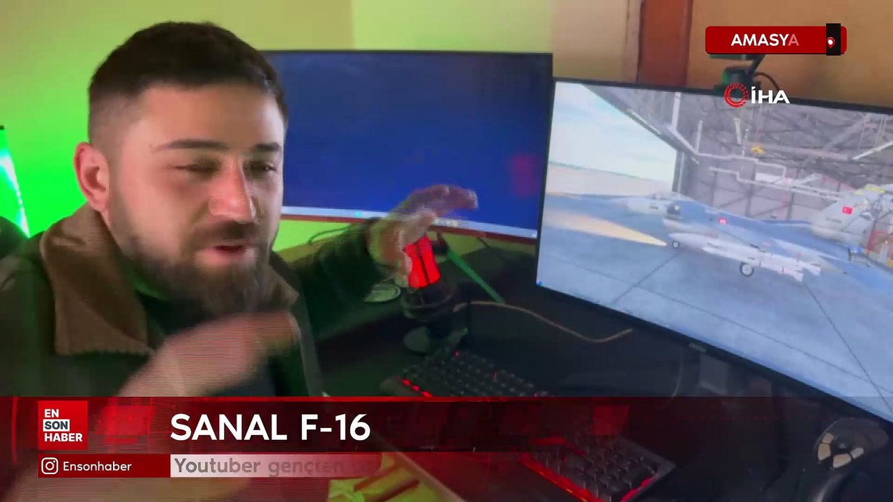 Amasya'da youtuber gençten çatı katından sanal F-16 eğitimi