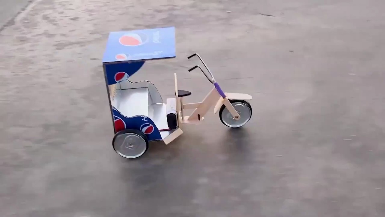 DIY Electric Cycle Rickshaw - 3 Wheel Bike Made From Pepsi Can | DC Motor Project