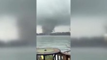 Un tornado irrumpe sobre un lago completamente congelado: la escena que dejó helados a los testigos