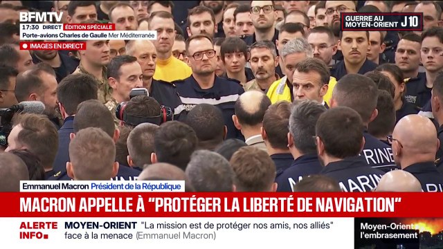 Nous ne participons pas à un conflit en cours , assure Emmanuel Macron depuis le porte-avions Charles-de-Gaulle