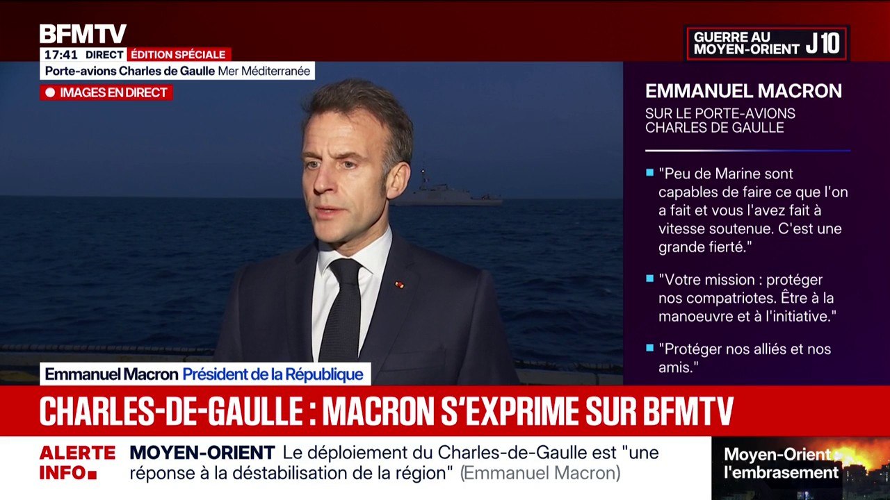 "Le porte-avions va nous permettre d'organiser des opérations d'évacuation", explique Emmanuel Macron