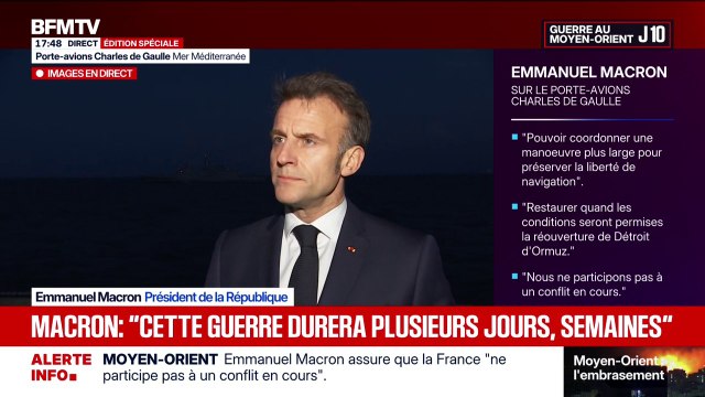 Emmanuel Macron indique que le positionnement du Charles-de-Gaulle en Méditerranée permet de se mettre en situation d'aider le Liban, qui est sous une forte pression aujourd'hui