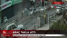 İstanbul'da direğe çarpan araç takla attı