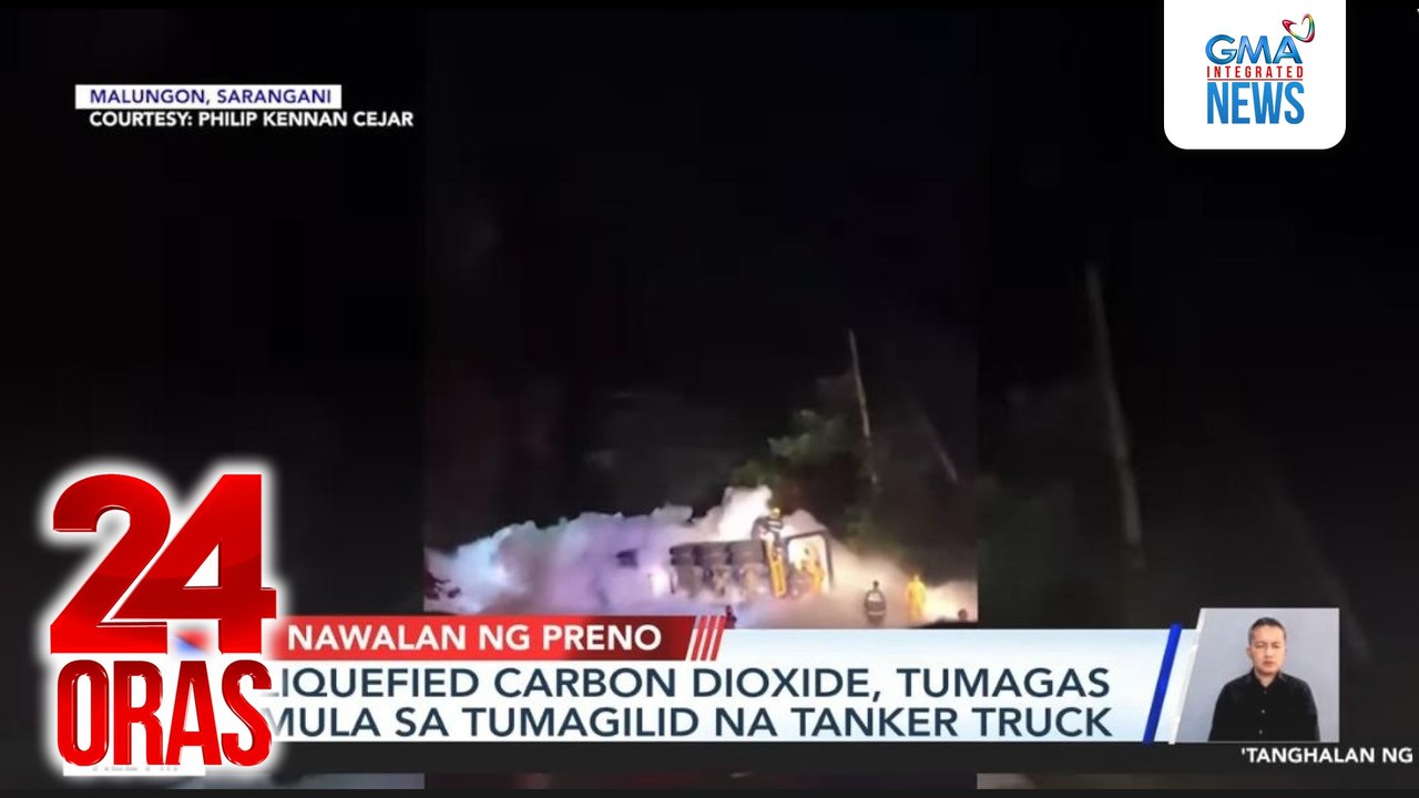 Liquefied carbon dioxide, tumagas mula sa tumagilid na tanker truck | 24 Oras