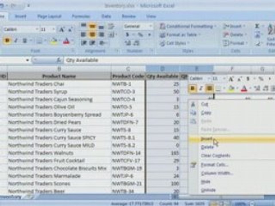 Excel 2007 Demo: Insert & delete