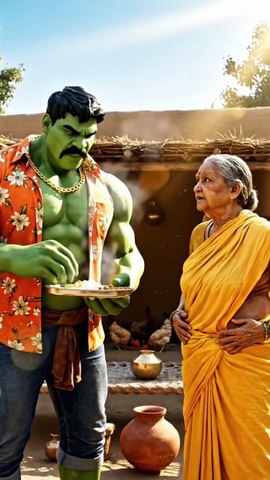 Grandma Feeds Hungry Hulk 😱 | Emotional Hulk Village Story | AI Hulk Video