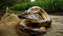 Python vs Crocodile Swamp Fight