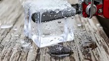 Mini Chainsaw Cuts Ice Cubes