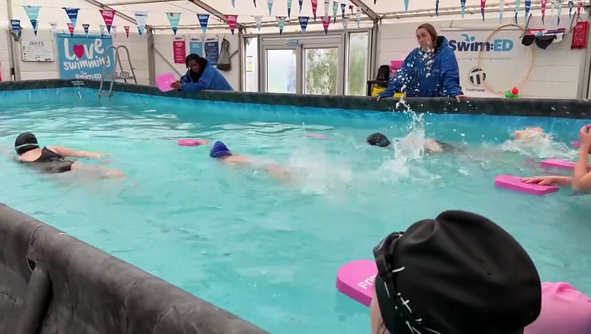 Pop-up pool in a Strood school playground teaches children how to swim