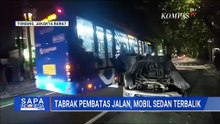 Mobil Sedan Terguling Usai Tabrak Pembatas Transjakarta di Tomang, Pengemudi Dilarikan ke RS