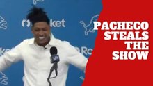 Isiah Pacheco steals the show by imitating new Lions coach Dan Campbell during presentation