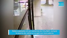 Robo a patadas en un comercio de City Bell: rompió la puerta de vidrio y escapó con mercadería